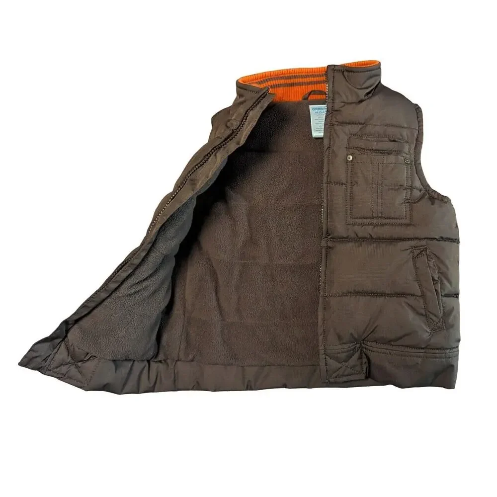 Gymboree Puffer Vest Little Boy XS (3-4) Quilted Fleece Lined Preppy Retro Brown